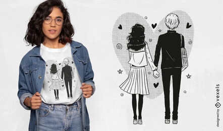 Diseño de camiseta de amor de pareja de anime