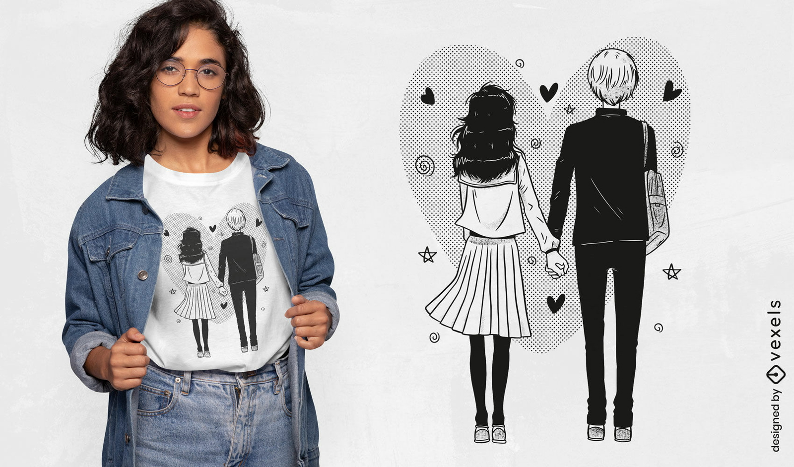 Diseño de camiseta de amor de pareja de anime