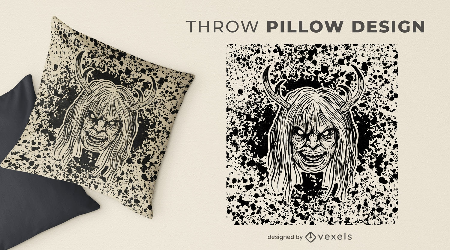 Woman zombie monster throw pillow design