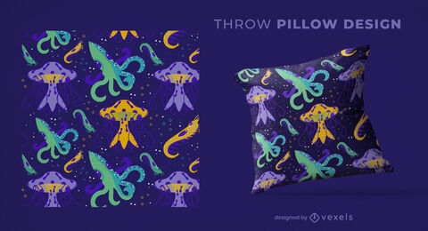 Sea animals underwater throw pillow design