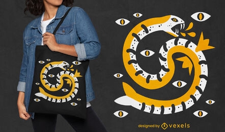 Diseño de tote bag animal serpiente con ojos
