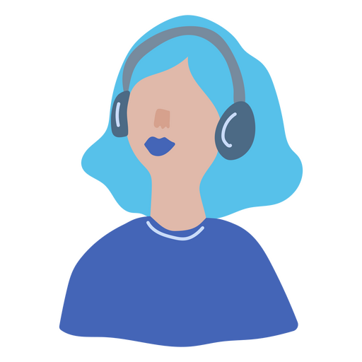Girl listening to music with headband headphones PNG Design