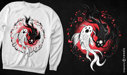 Design de camiseta yin-yang de peixe Koi