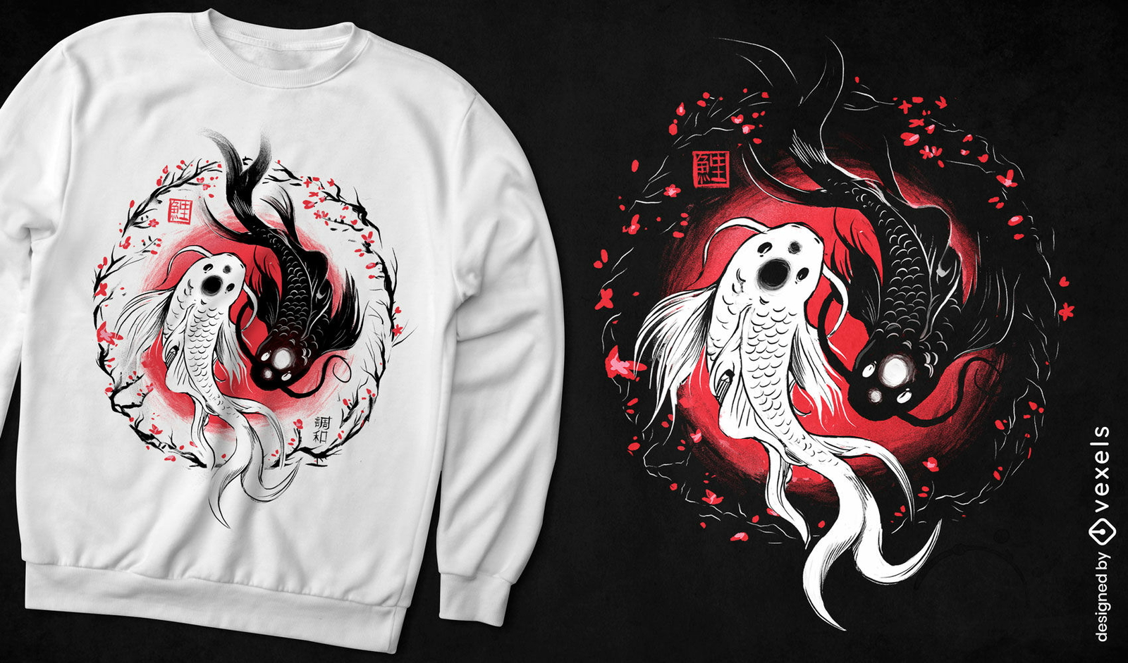 Diseño de camiseta de pez koi yin-yang