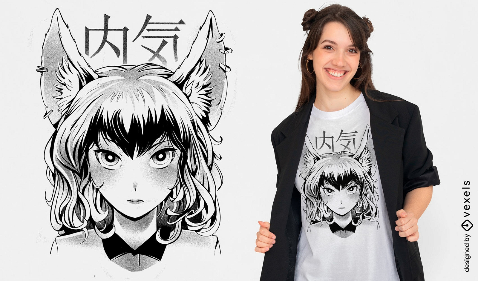 Design de camiseta japonesa de anime fox girl