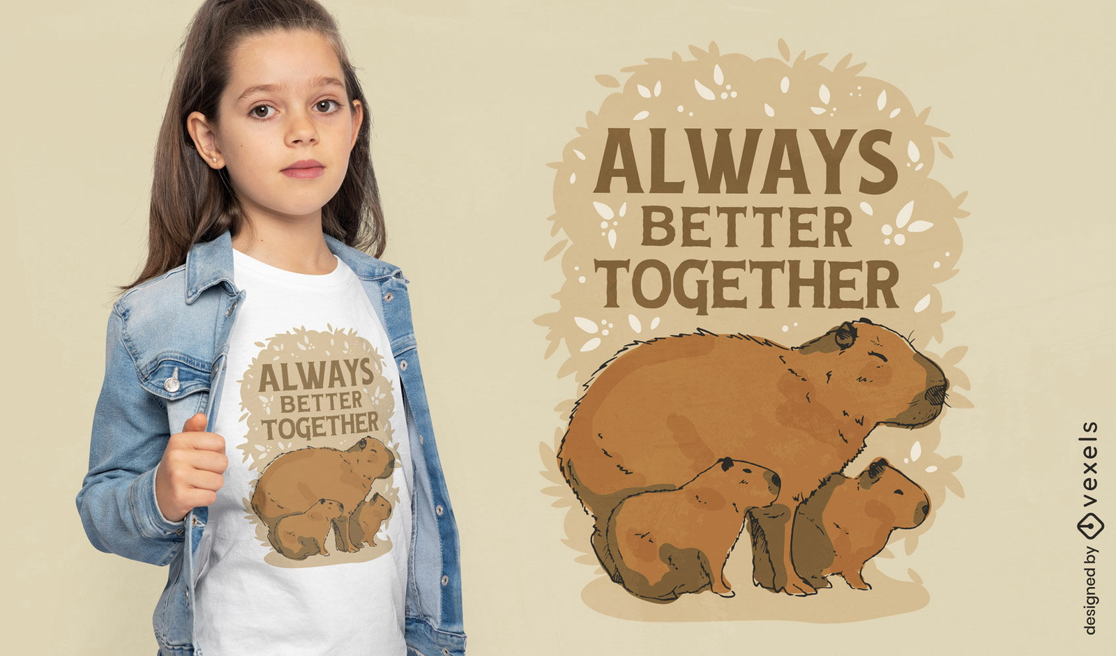 Design de camiseta com citação de família capivara