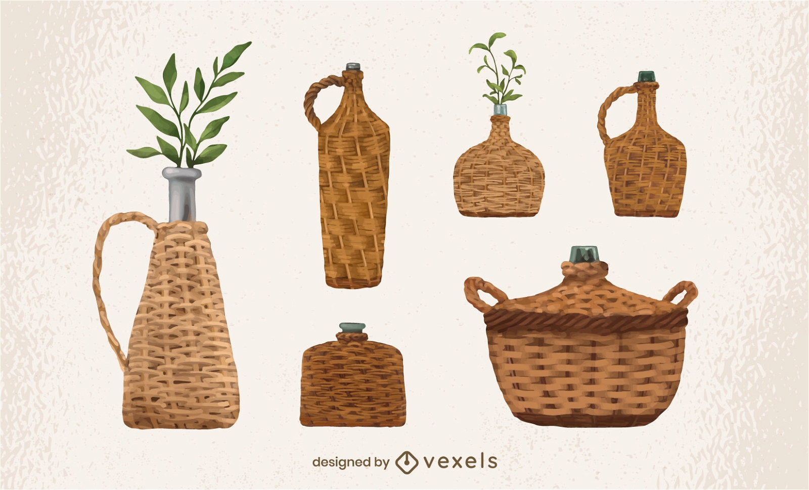 conjunto de decoração de vasos de vime