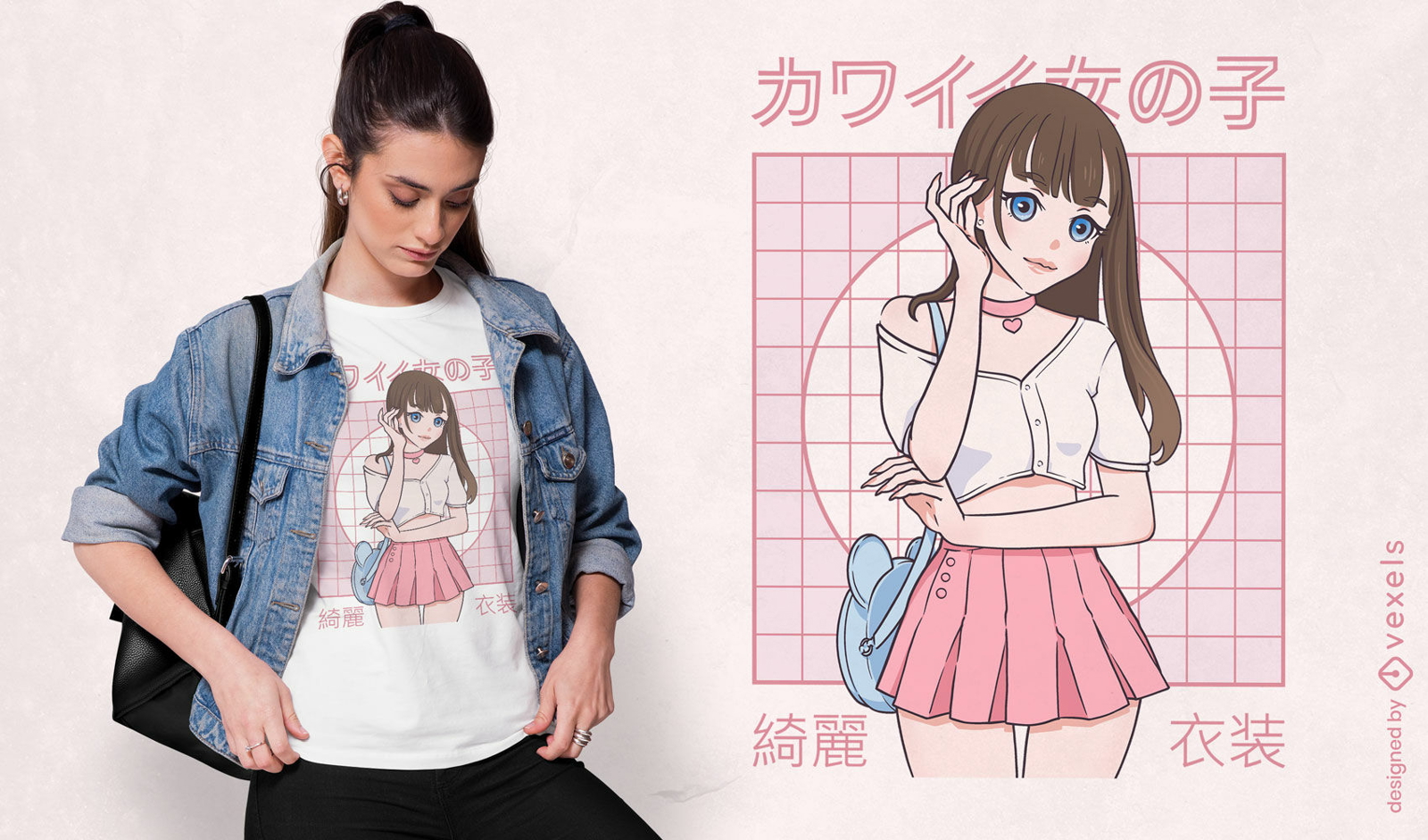 Design de camiseta de modelo de menina japonesa de anime