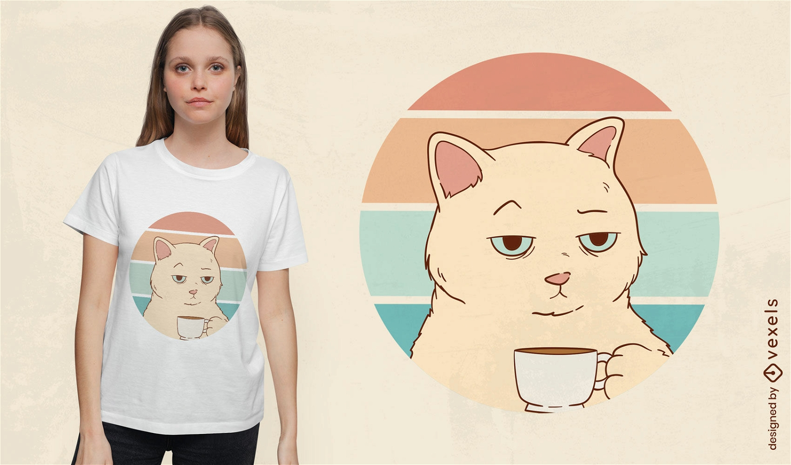 Bored cat with coffee t-shirt design