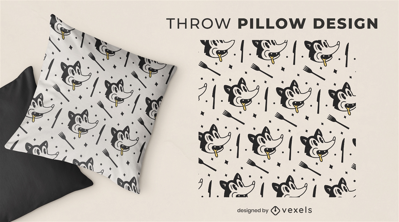 Retro cartoon food animal throw pillow design 
