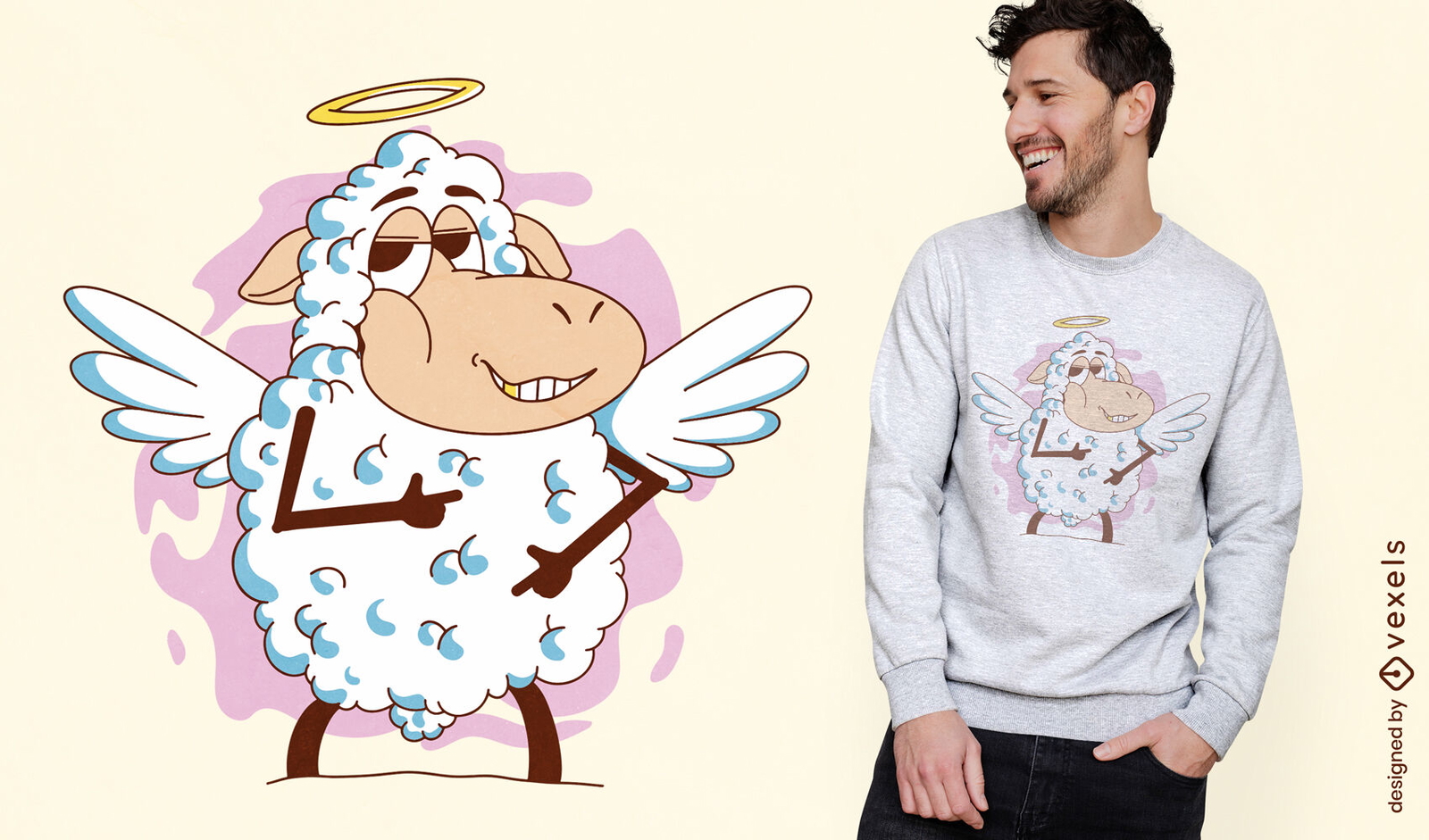 Diseño de camiseta de dibujos animados de oveja ángel