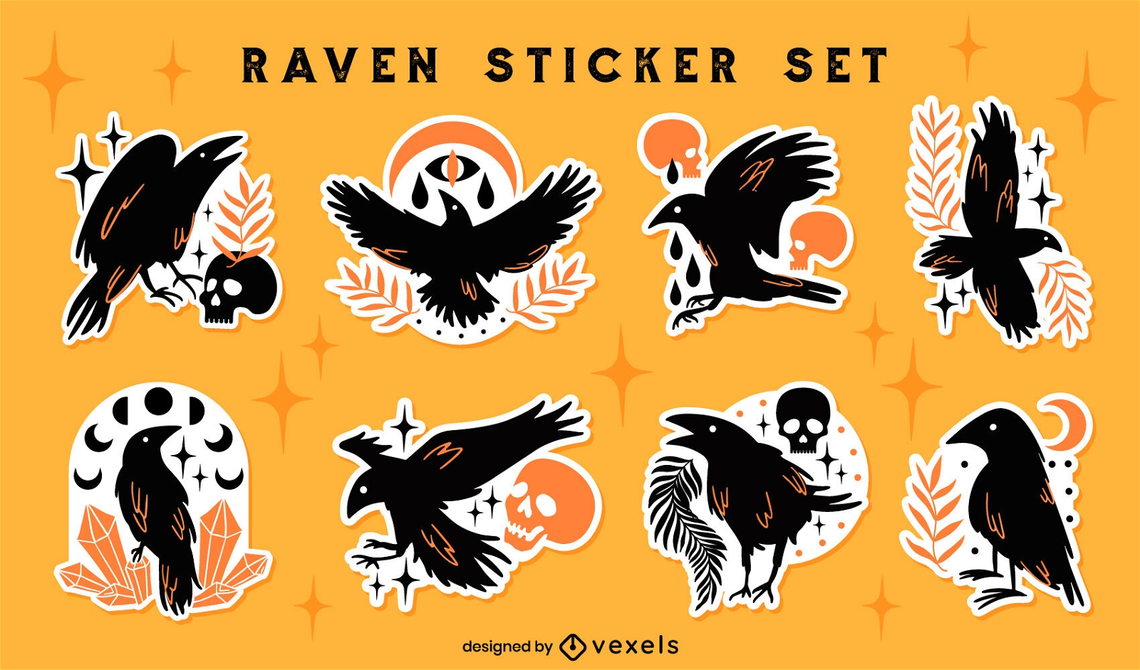 Gothic raven sticker set