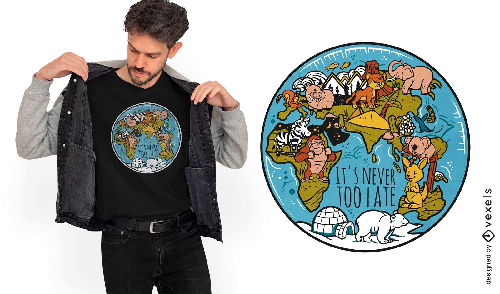 Design de camiseta de animais de mudança climática