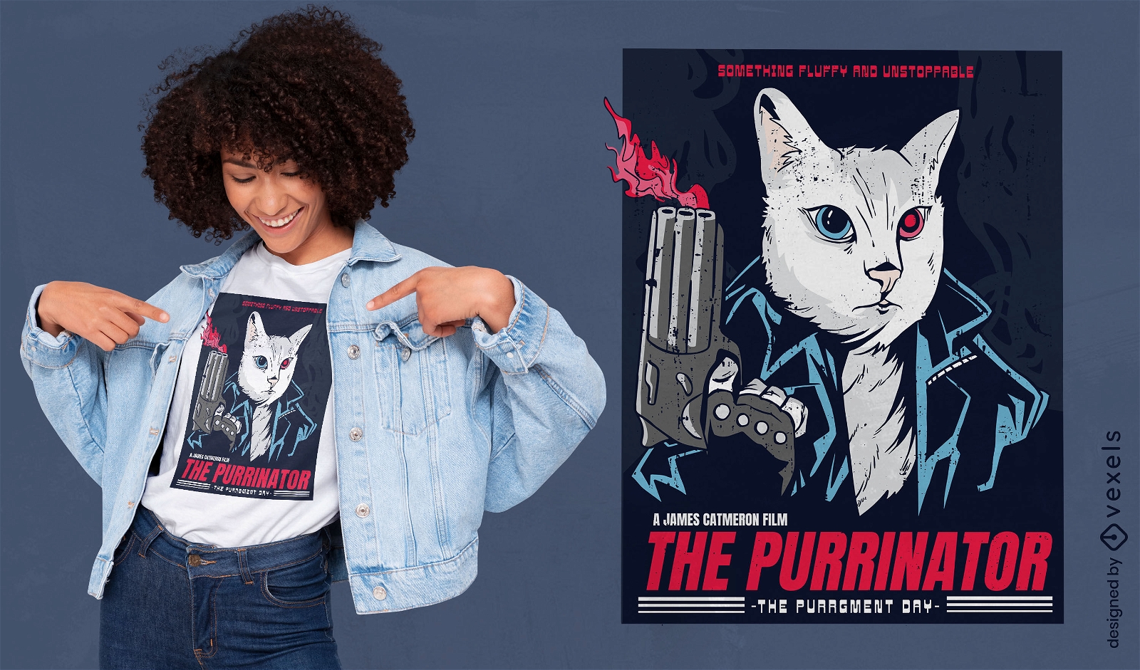 The purrinator parody action cat t-shirt design