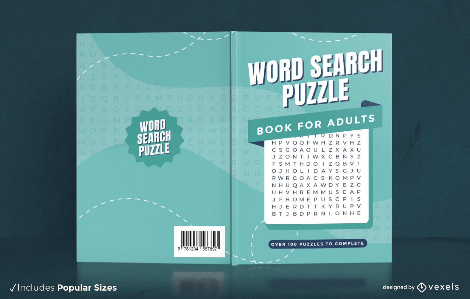 Word search puzzle for adults book cover design