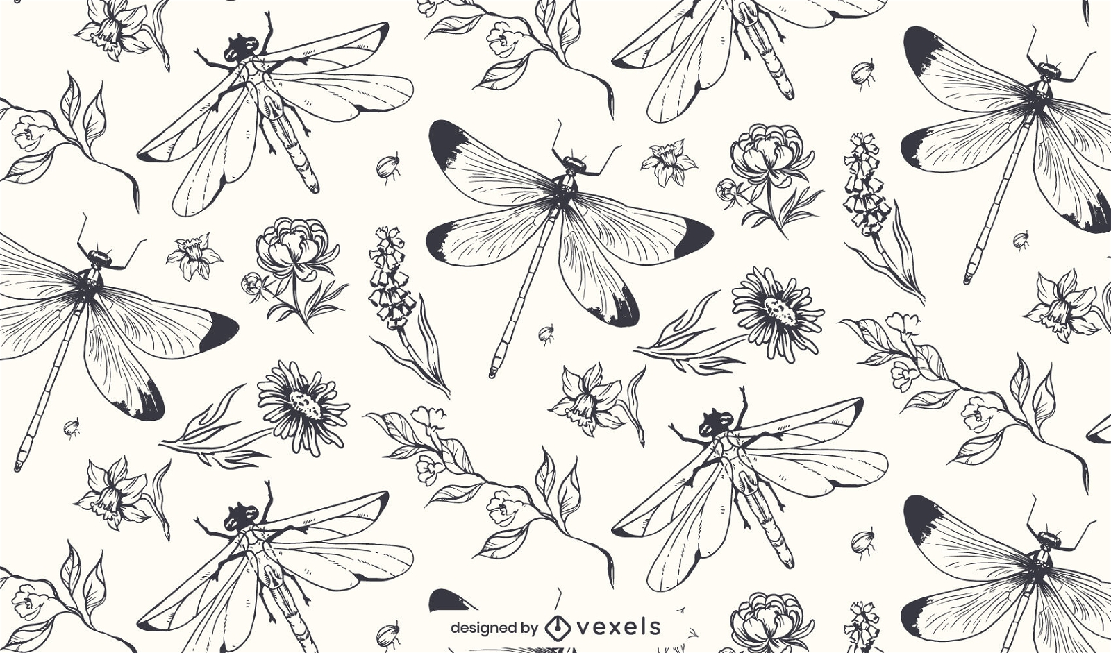 Design de padrão vintage de libélula