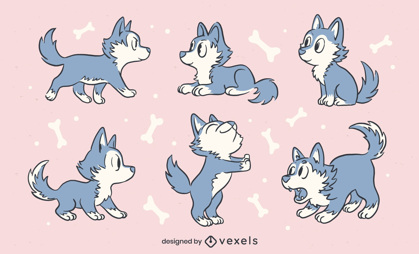 Cute wolf character set