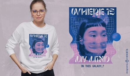 Mujer asiática en camiseta vaporwave psd
