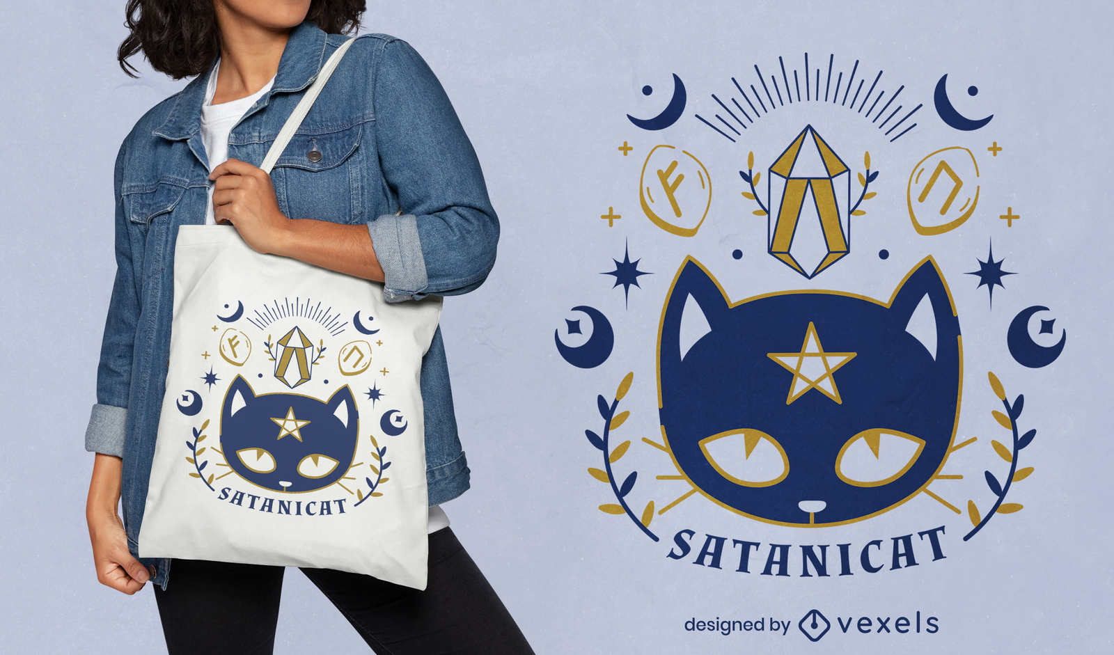 Diseño de bolsa de asas de bruja de gato satánico