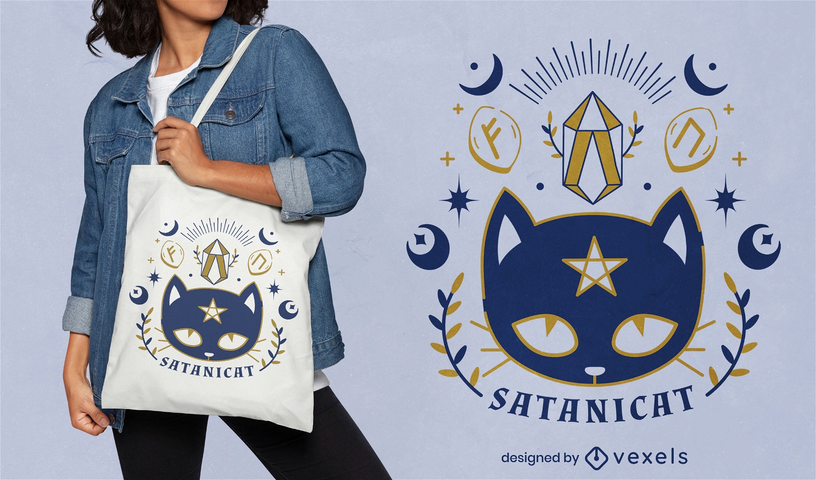 Satanic cat witchy tote bag design