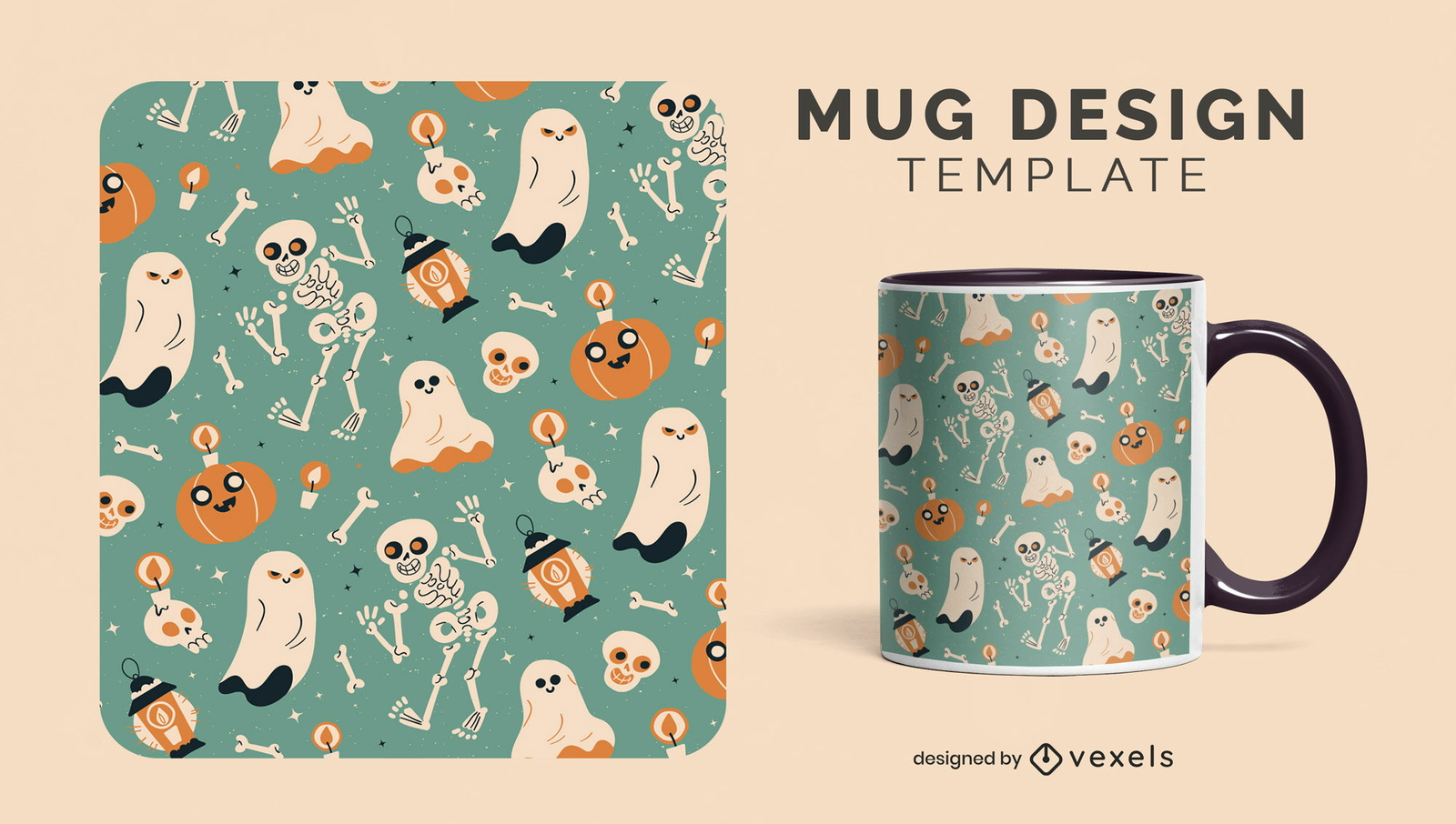 Adorable diseño de taza de monstruos de halloween