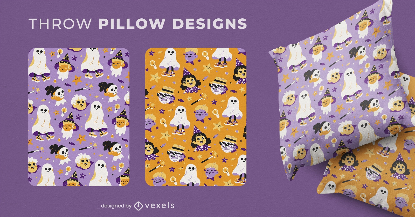 Cute halloween monsters throw pillow design