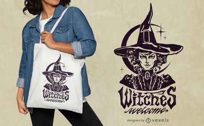 Witch woman halloween tote bag design