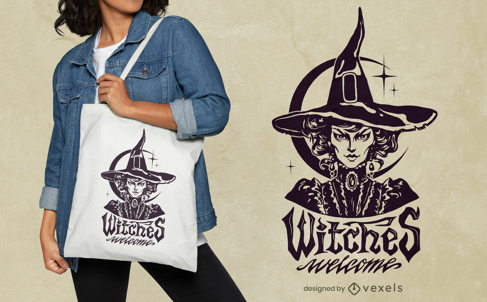 Diseño de bolso tote de bruja mujer halloween