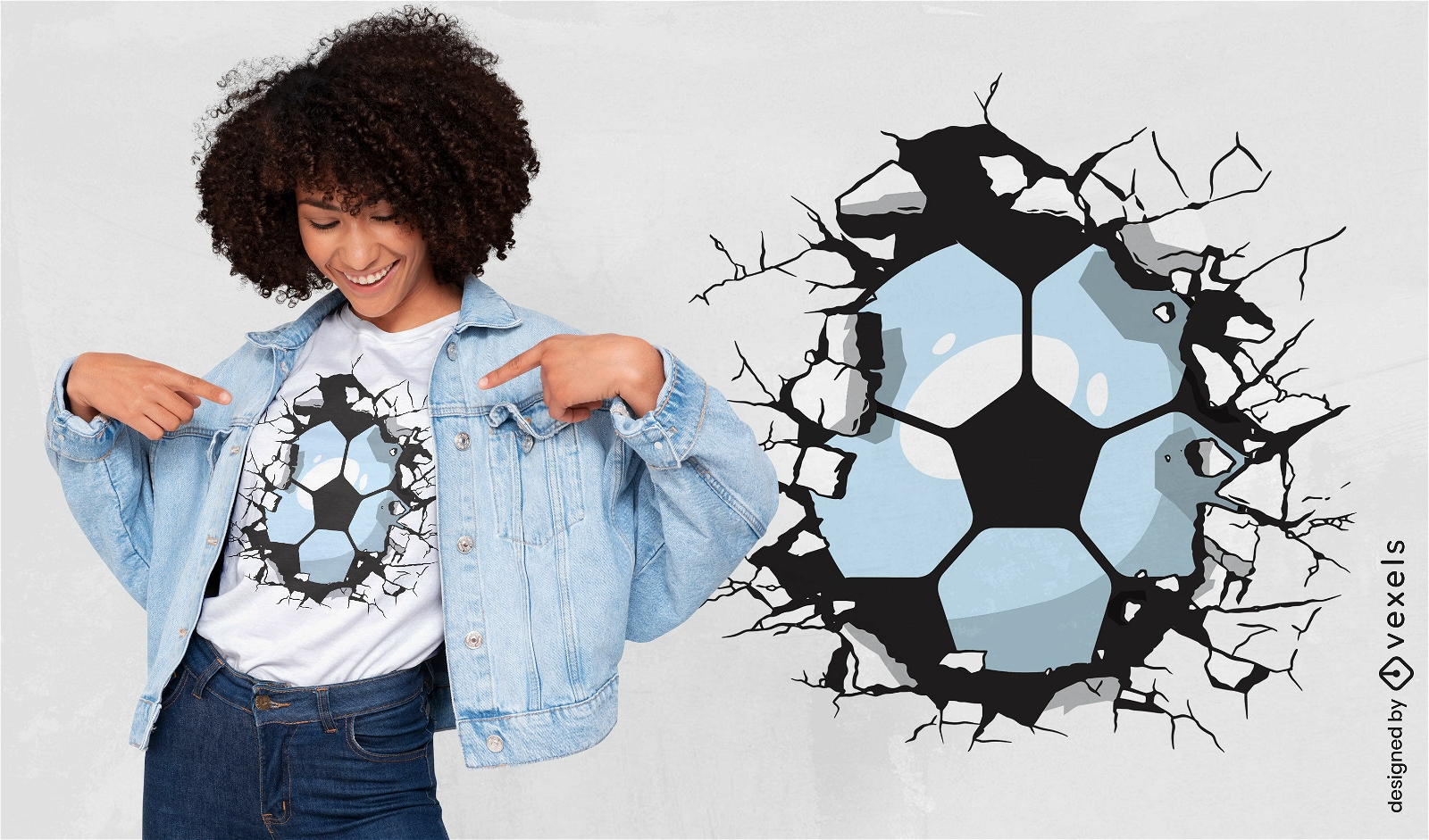 Soccer ball breaking wall t-shirt design