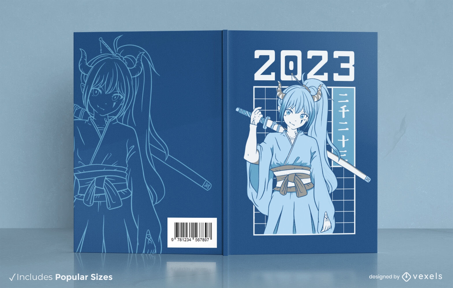 Design de capa de livro de anime samurai girl