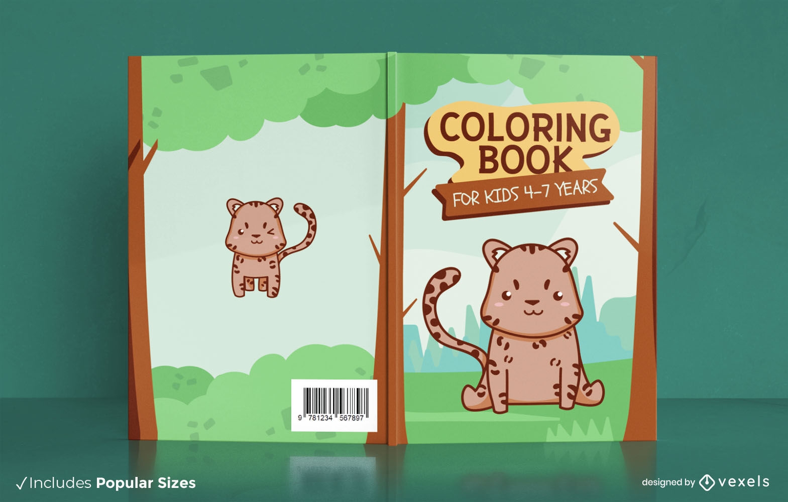 Lindo diseño de portada de libro de animales tigre