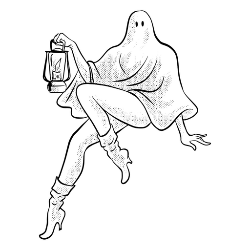 Un fantasma femenino con piernas largas sosteniendo una l?mpara de aceite. Diseño PNG
