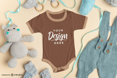Baby onesie with short sleeves mockup