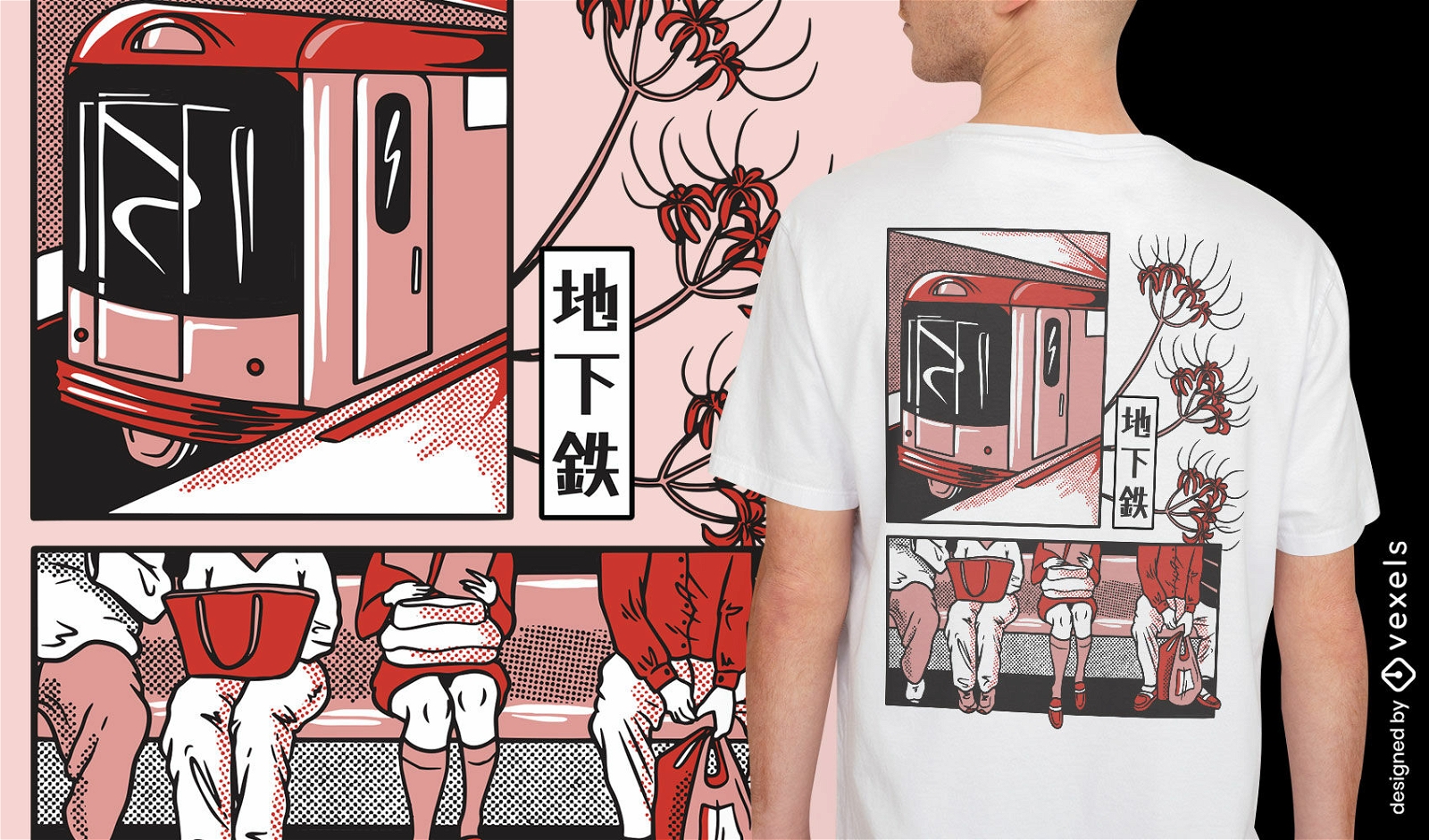 Diseño de camiseta de tren de metro japonés.