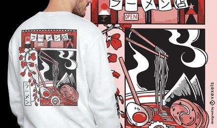 Design de camiseta de comida japonesa ramen