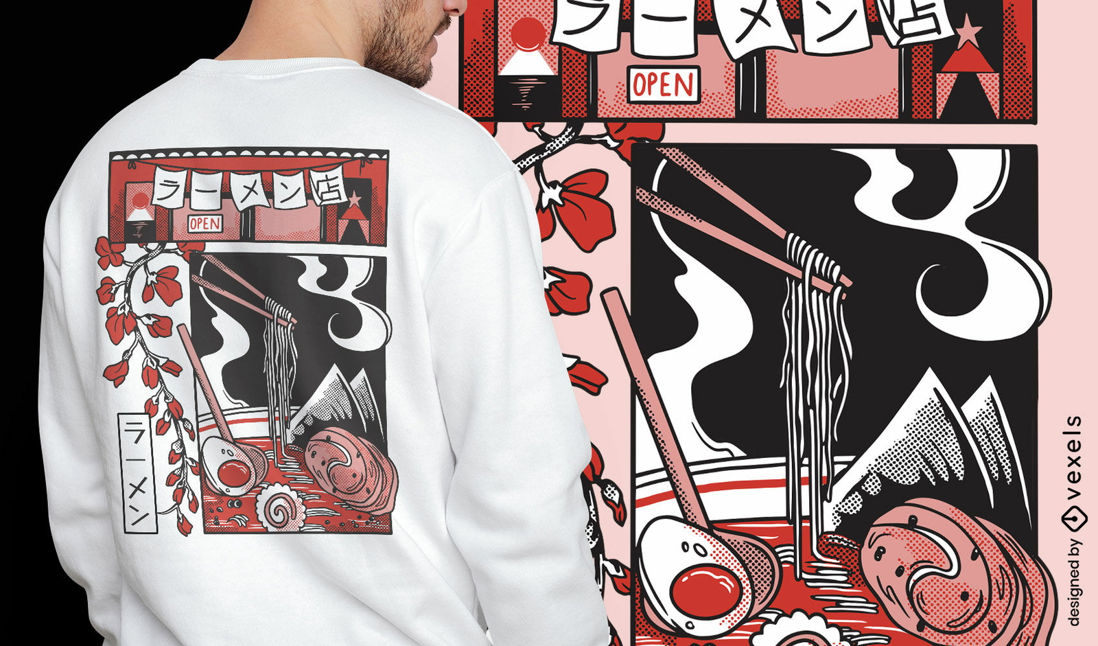 Dise?o de camiseta de comida japonesa ramen.