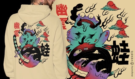 Sapo em design de camiseta psicodélica japonesa
