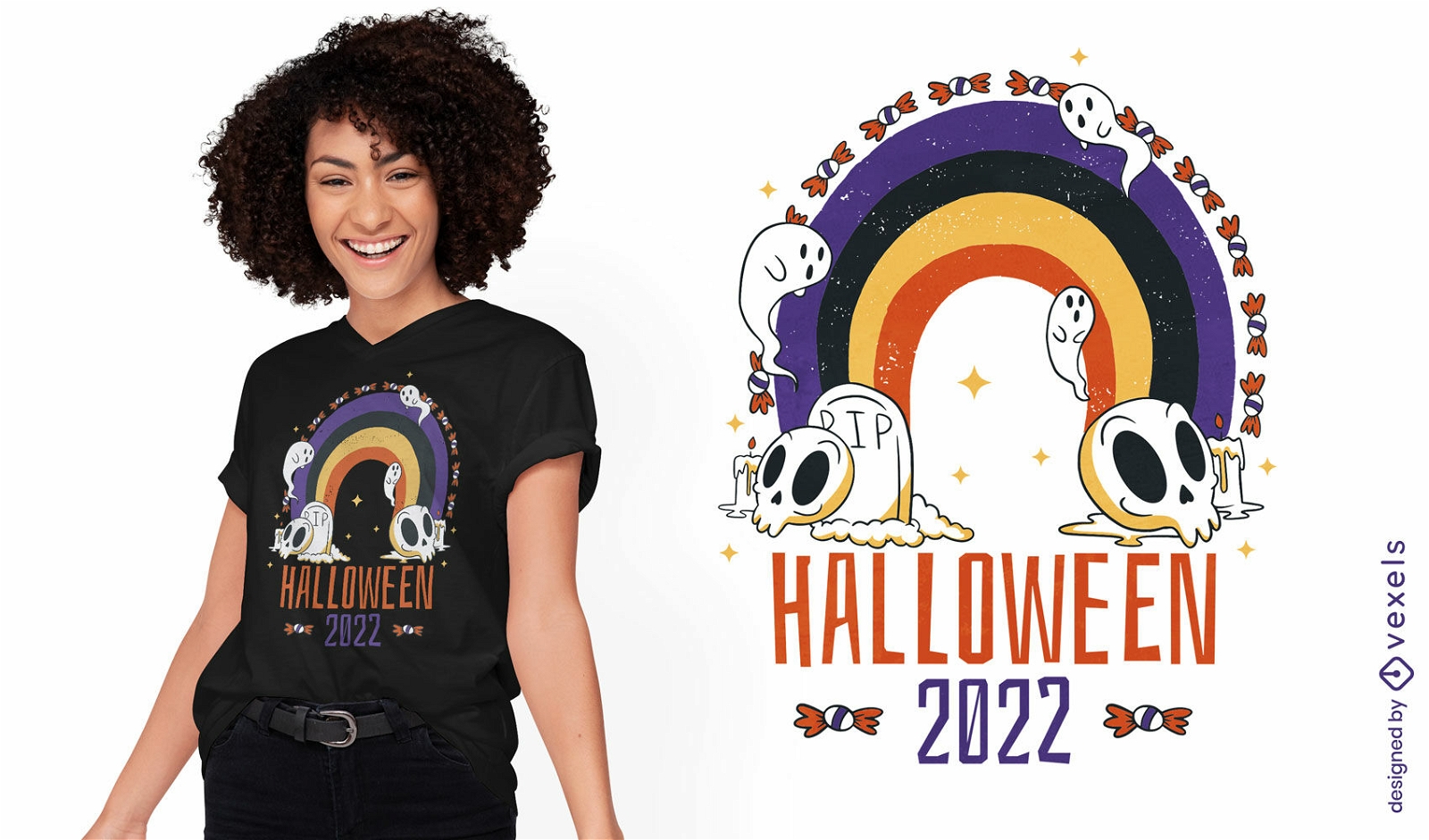 Cartoon ghosts and skulls t-shirt design
