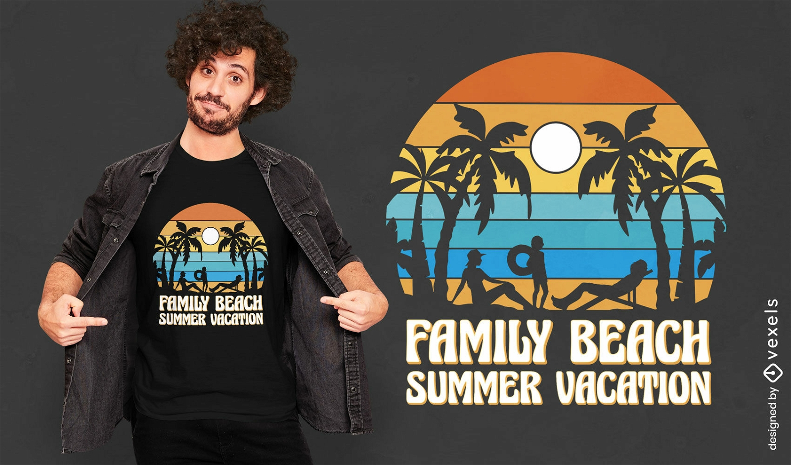 Diseño de camiseta de puesta de sol retro de vacaciones de verano