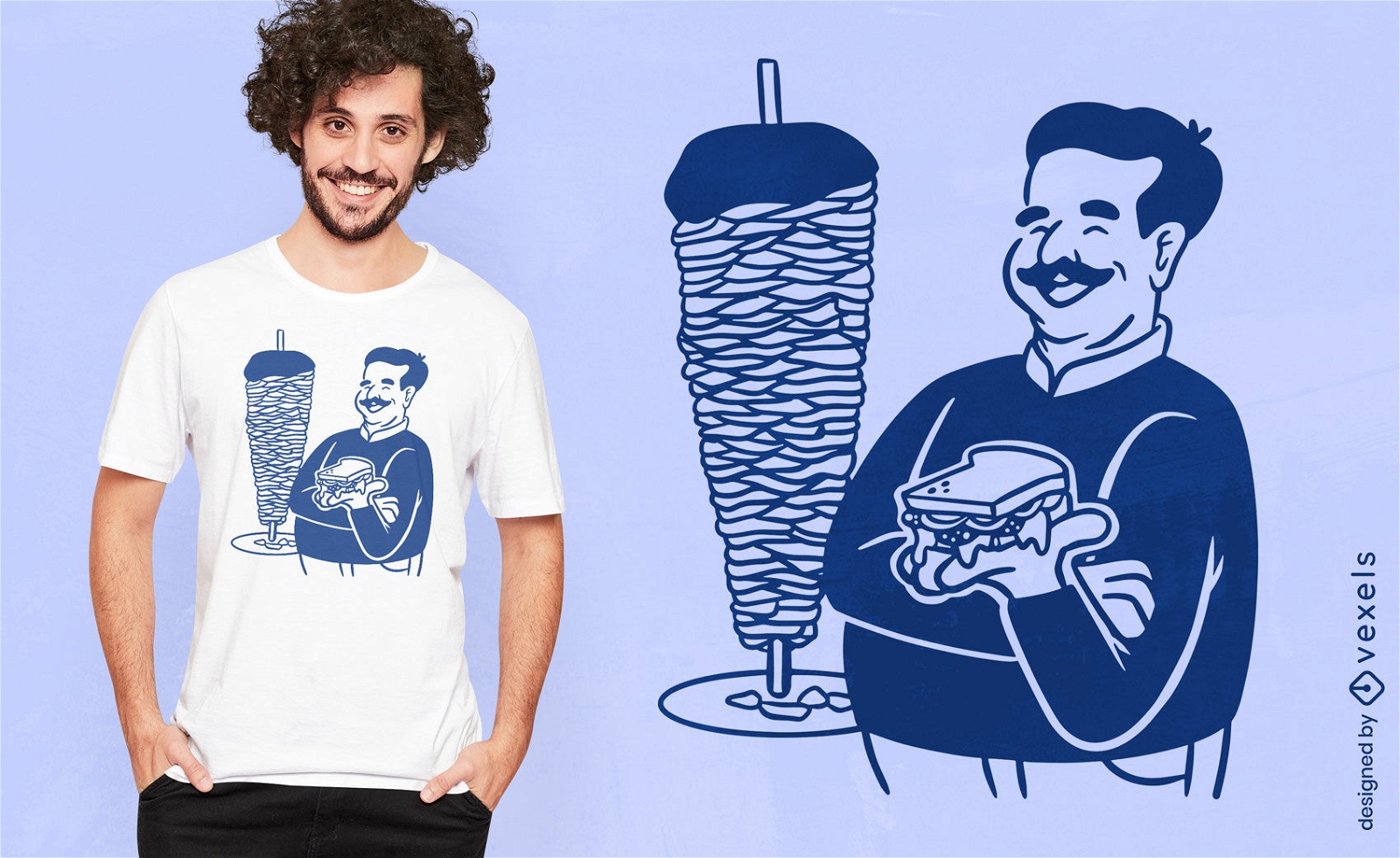 Cartoon-Mann mit Kebab-T-Shirt-Design