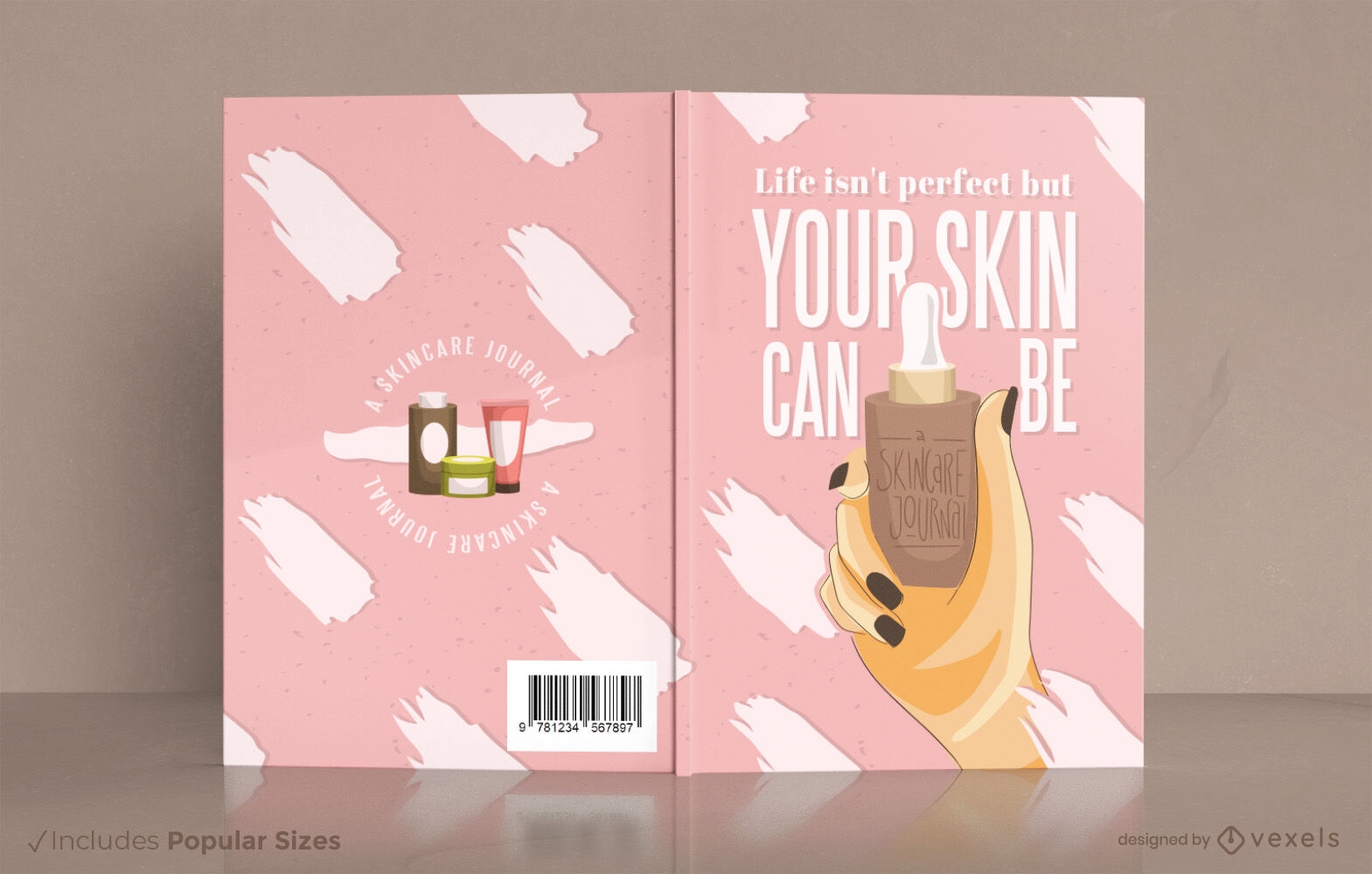 Dise?o de portada de libro de productos de belleza para el cuidado de la piel.