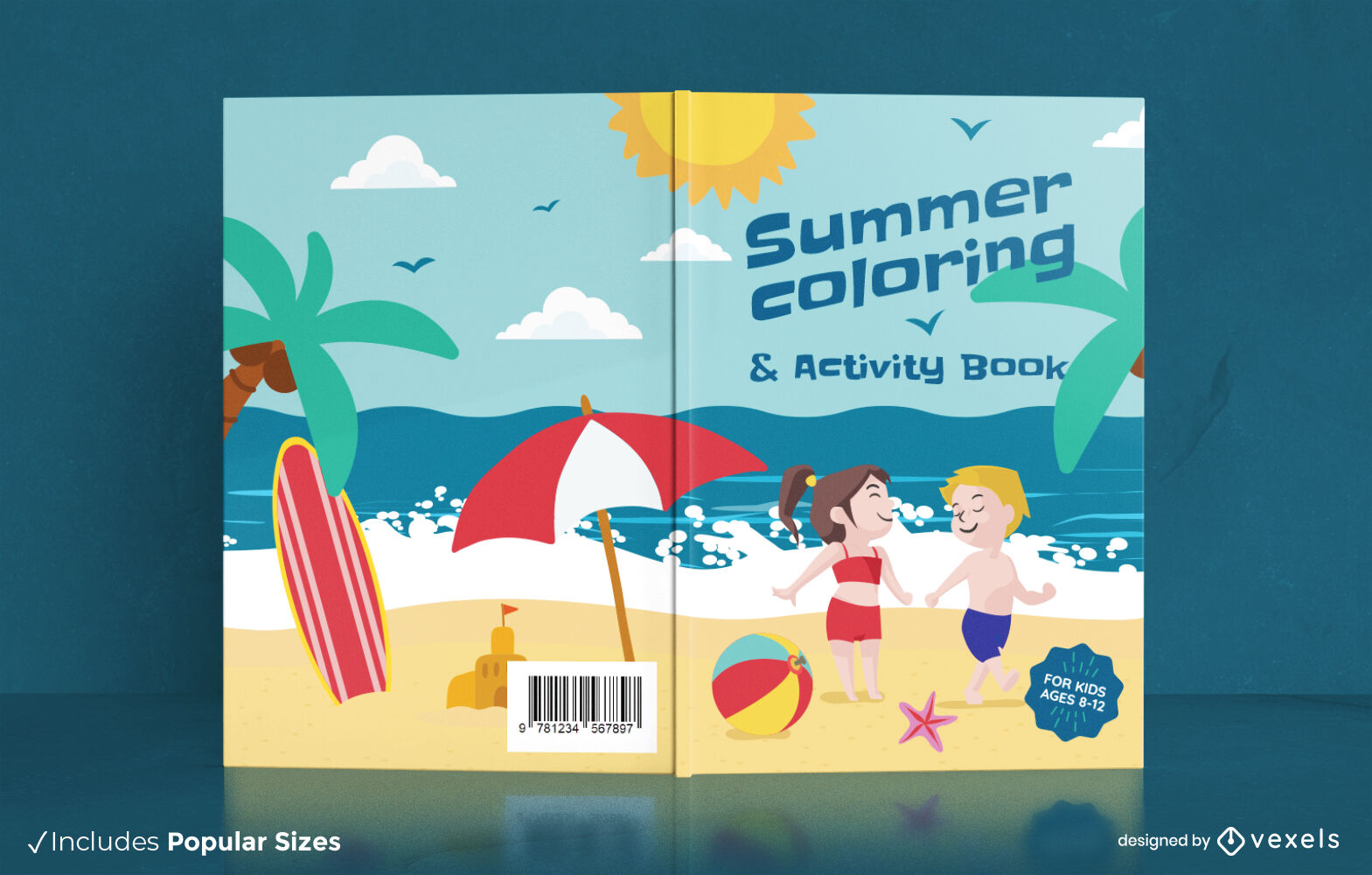 Diseño de portada de libro para colorear de playa de verano