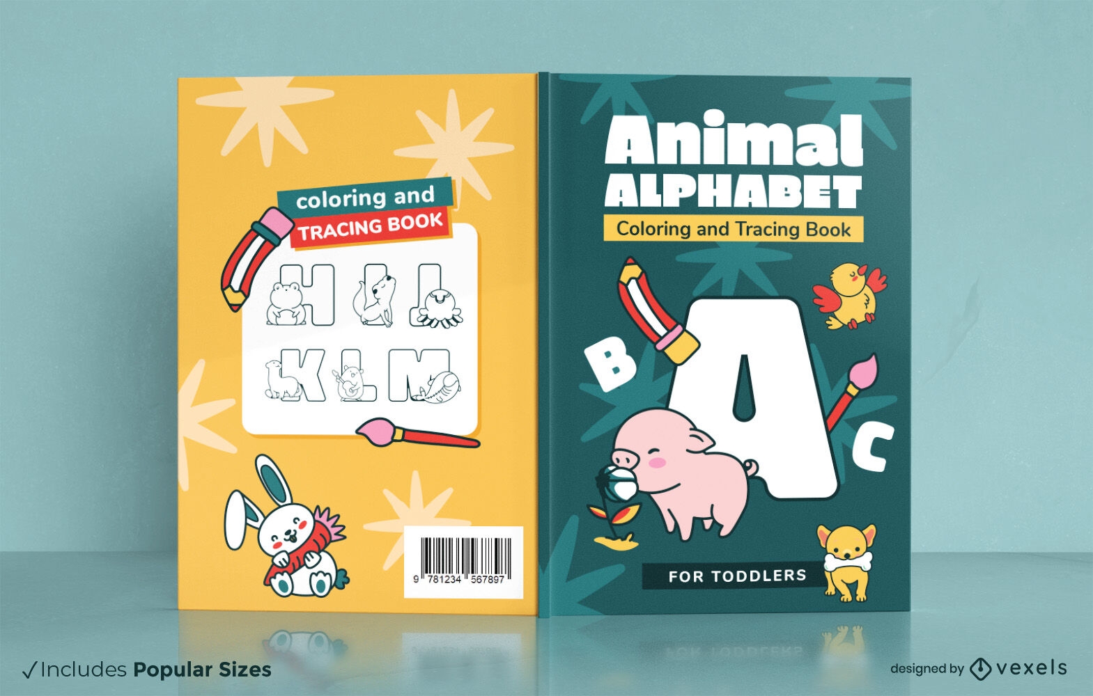 Cute animal alphabet coloring book cover design