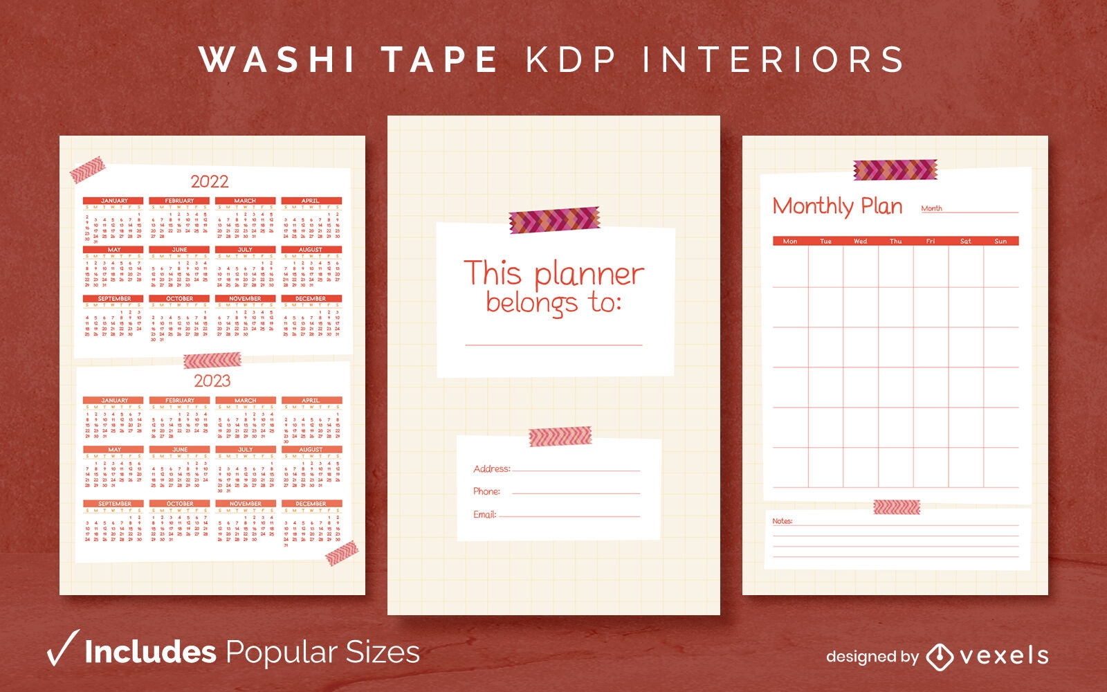 Cute tape planner journal template KDP interior design