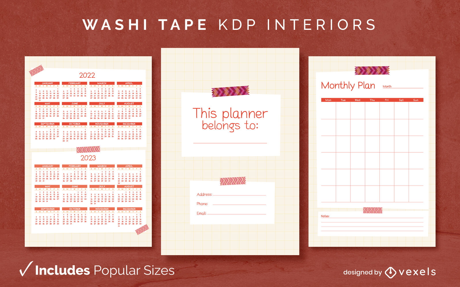 Niedliche Tape-Planer-Journal-Vorlage KDP-Innenarchitektur