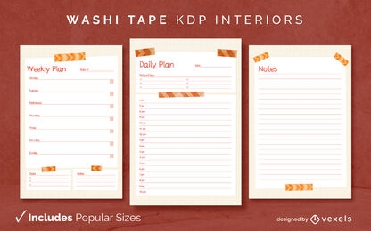 Plantilla de diseño de diario con cinta washi KDP