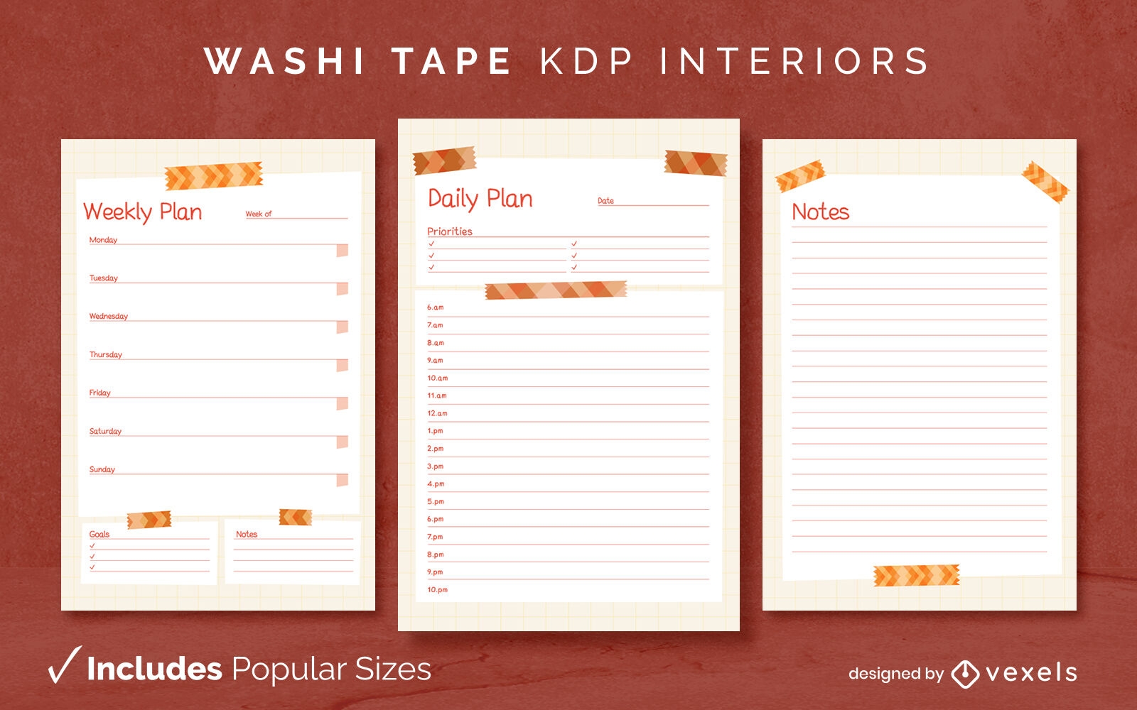 Washi tape journal design template KDP