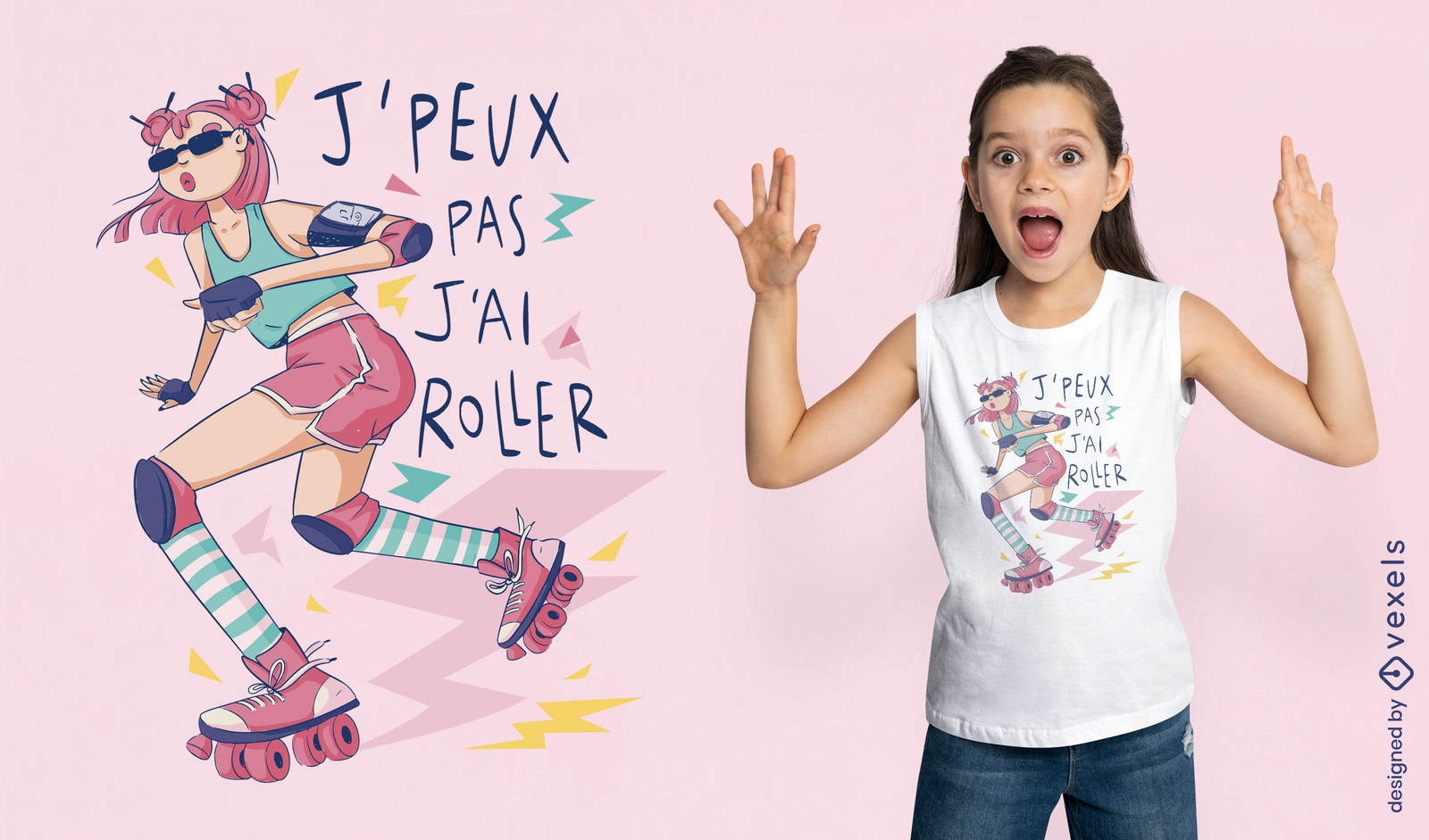 Chica en diseño de camiseta de patines