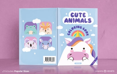 Desenho de capa de livro para colorir de animais bonitos dos desenhos animados
