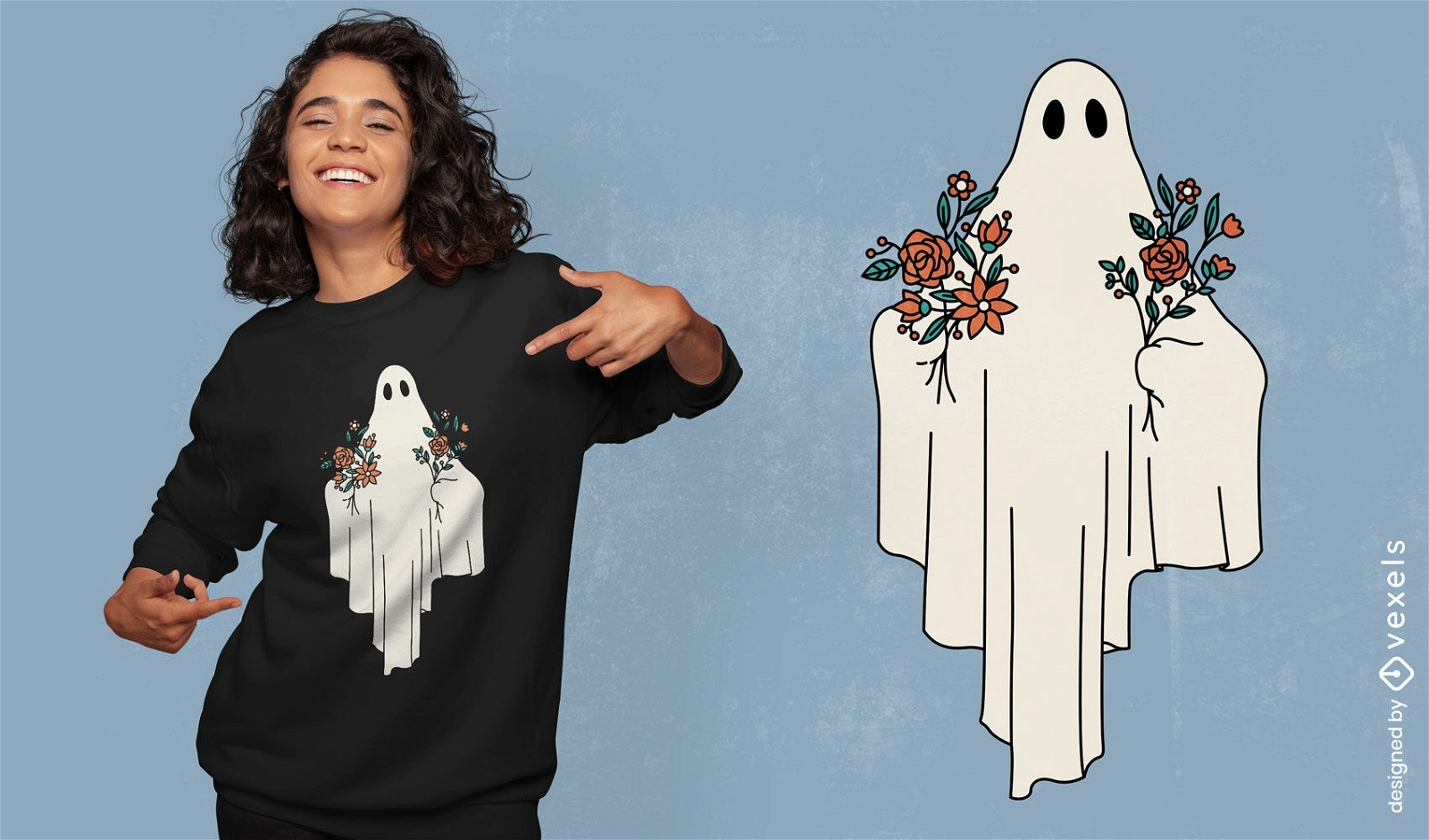 Diseño de camiseta de flores fantasma.